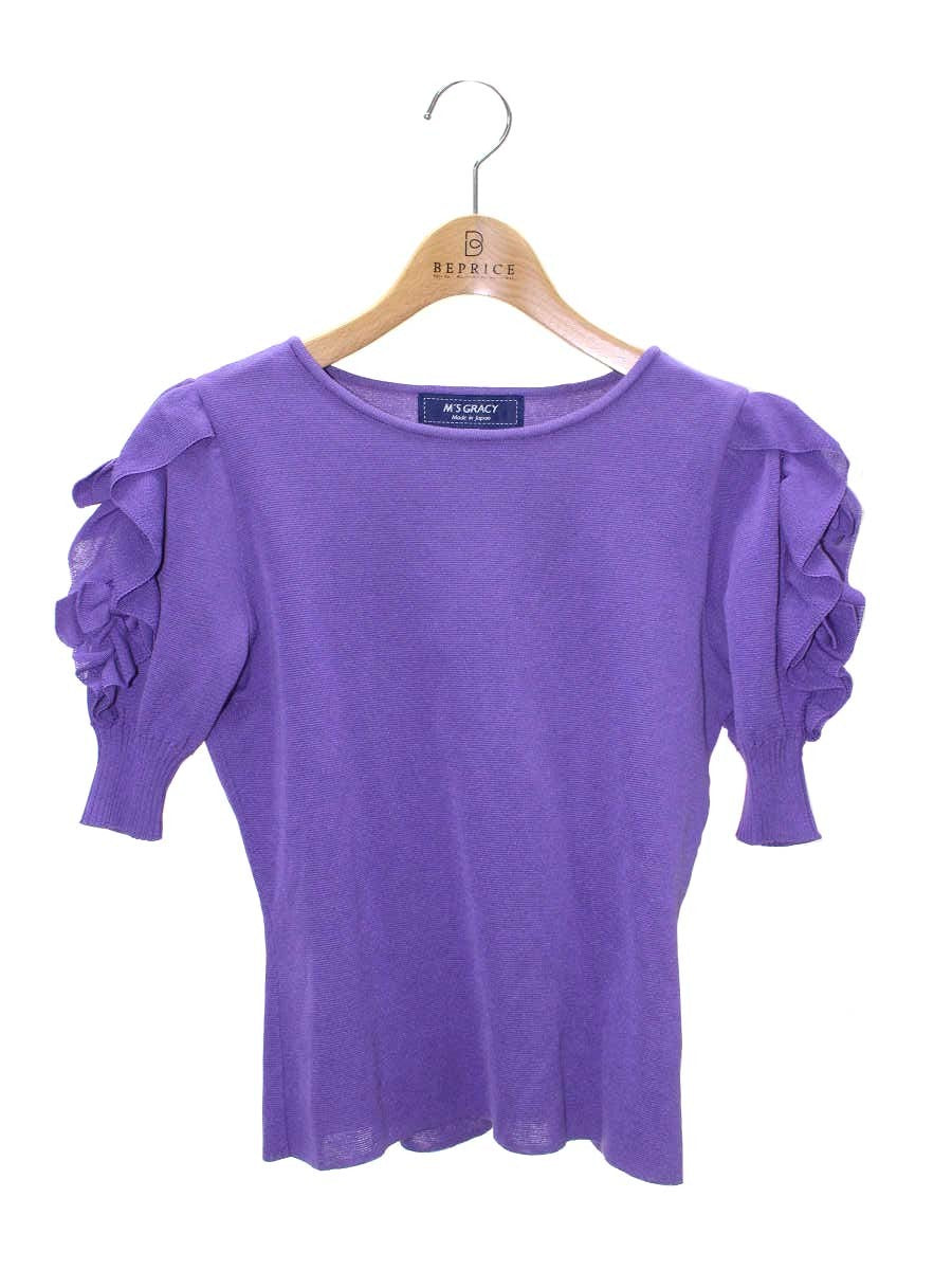 エムズグレイシー 818118 ニット セーター 38 パープル 袖リボン リブ ITI88AU5TGVS
