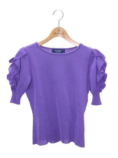 エムズグレイシー 818118 ニット セーター 38 パープル 袖リボン リブ ITI88AU5TGVS