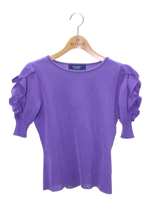 エムズグレイシー 818118 ニット セーター 38 パープル 袖リボン リブ ITI88AU5TGVS