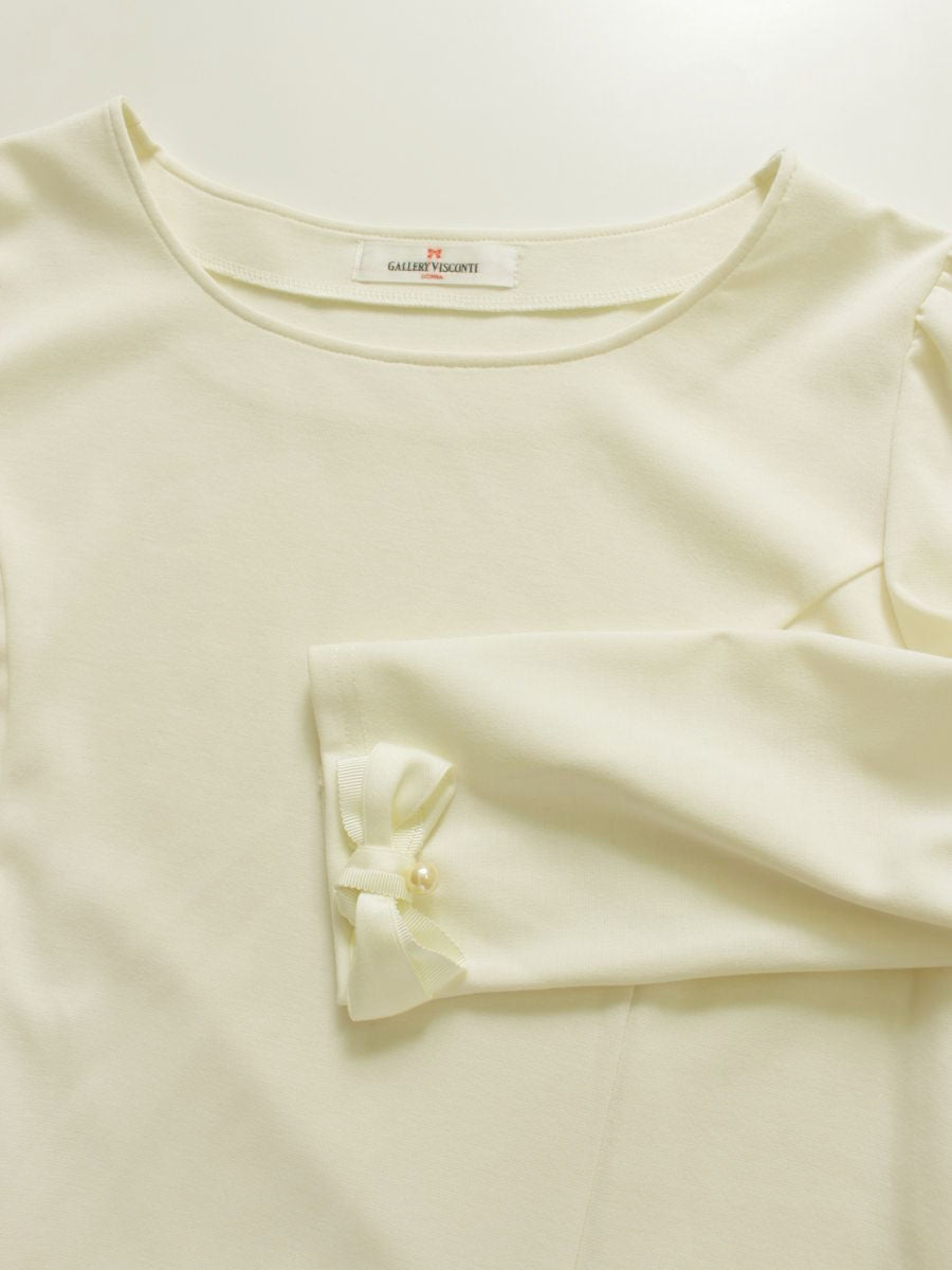 ギャラリービスコンティ 1191804 カットソー 3 ホワイト 袖リボン パール ITE92GFDTNQ8