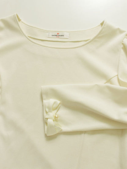 ギャラリービスコンティ 1191804 カットソー 3 ホワイト 袖リボン パール ITE92GFDTNQ8