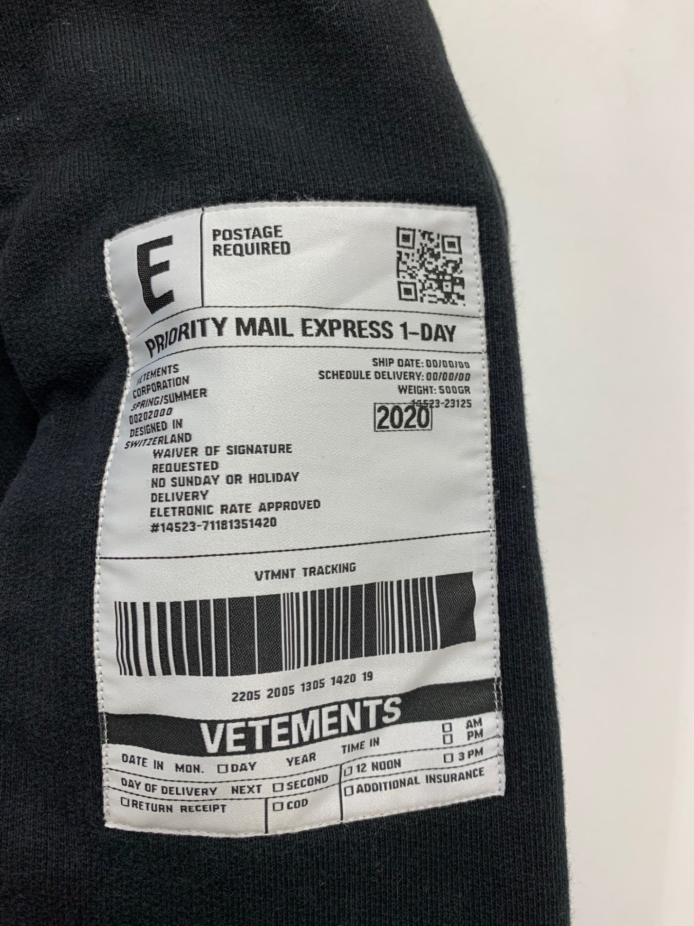 ヴェトモン SS20TR311 パーカー XS ブラック Postage Hoodie ポステージ ロゴ ITLRQLVCVJEO