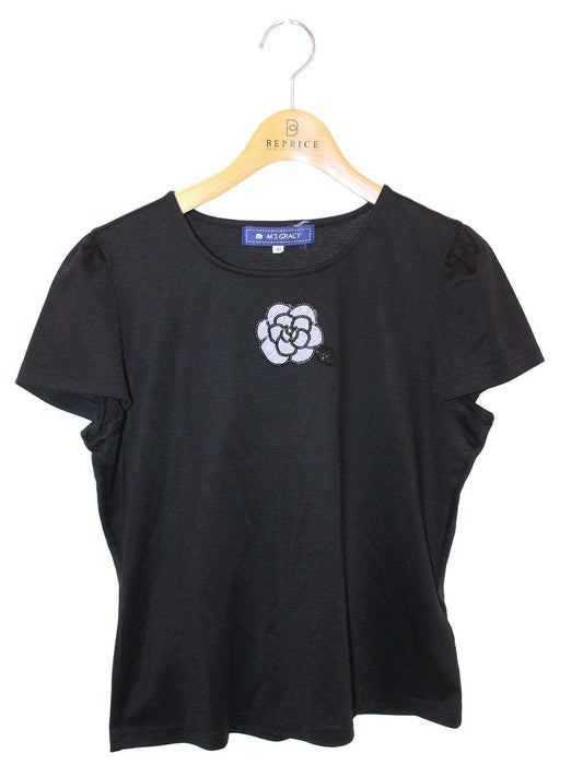 エムズグレイシー 725105 Tシャツ 40 ブラック カメリア スパンコール ITBPP0XQKS5W