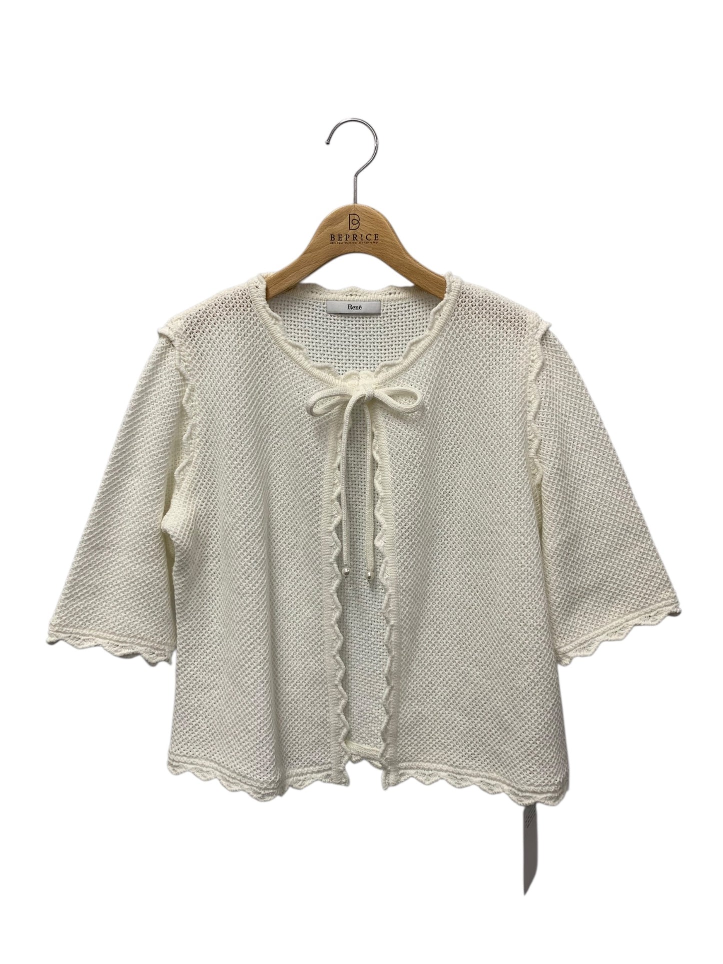 ルネ 6122150 カーディガン 38 ホワイト 鹿の子編み リボン パール ITJS163WNHQ4