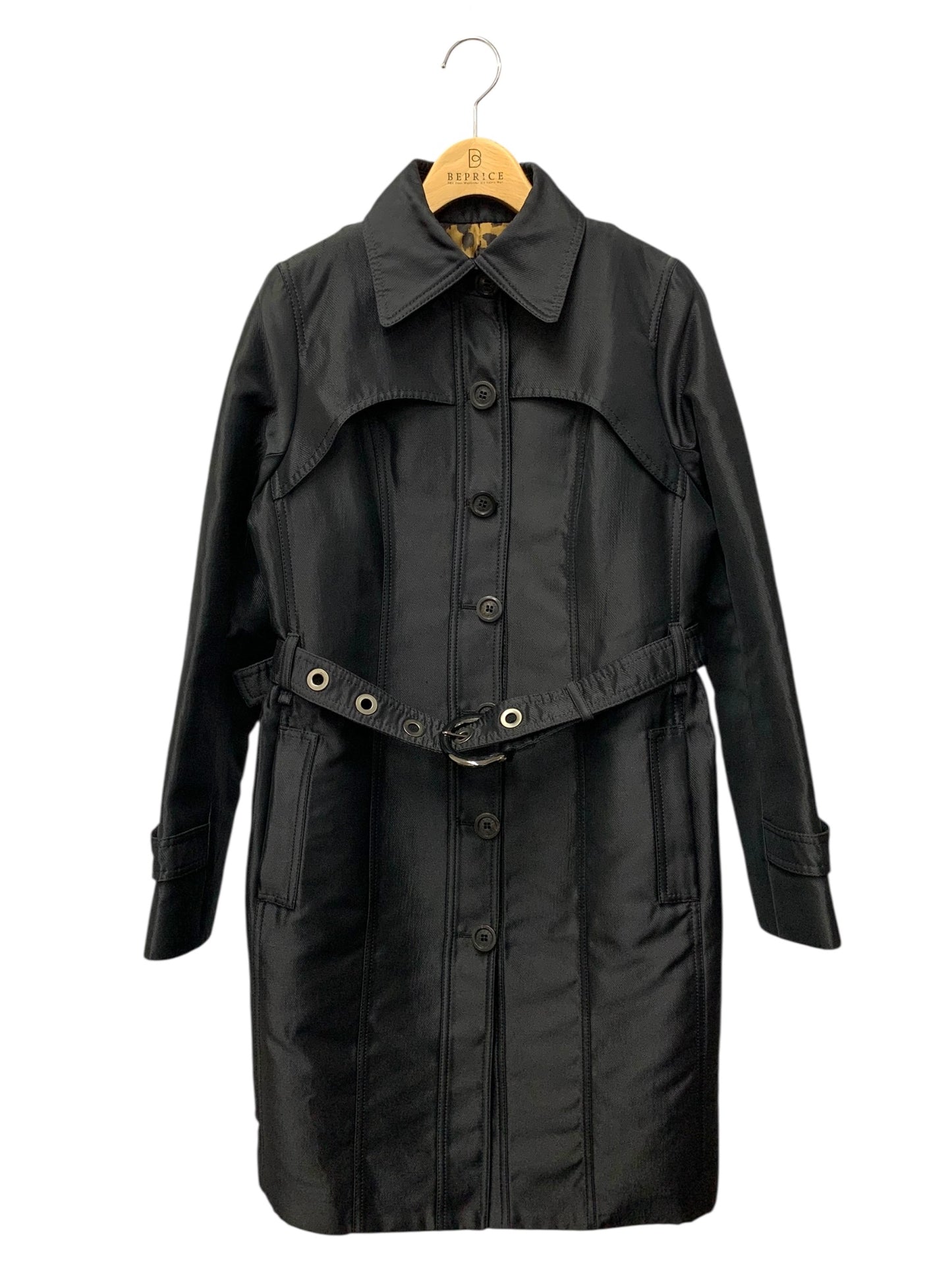 エポカ M5A03-526-09 ステンカラーコート 40 ブラック ヒョウ柄 IT8BBRNWYYL1