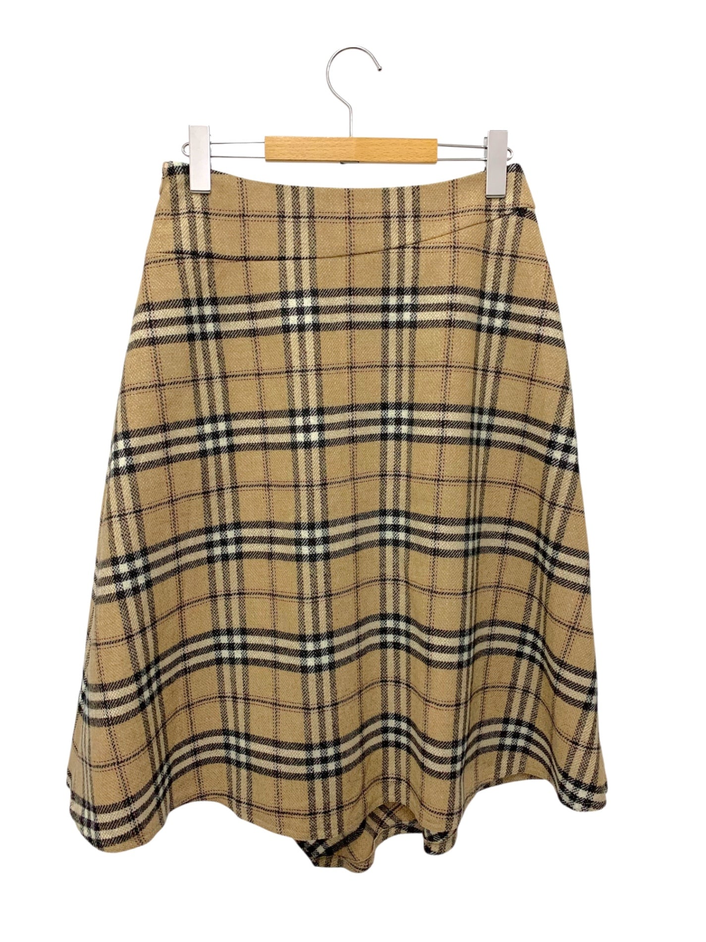 エムズグレイシー チェック柄 ラップ 417607 スカート 40 ベージュ ウール混 IT6IYA63IFG8 【SALE】