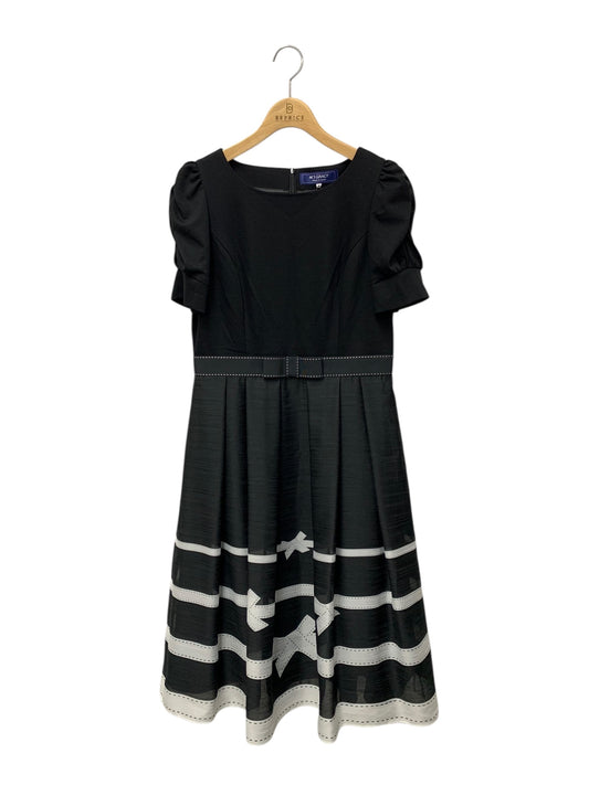 エムズグレイシー ボーダーリボンプリントワンピース 511330 ワンピース 40 ブラック リボン ステッチ ITXS2SP6B3J8