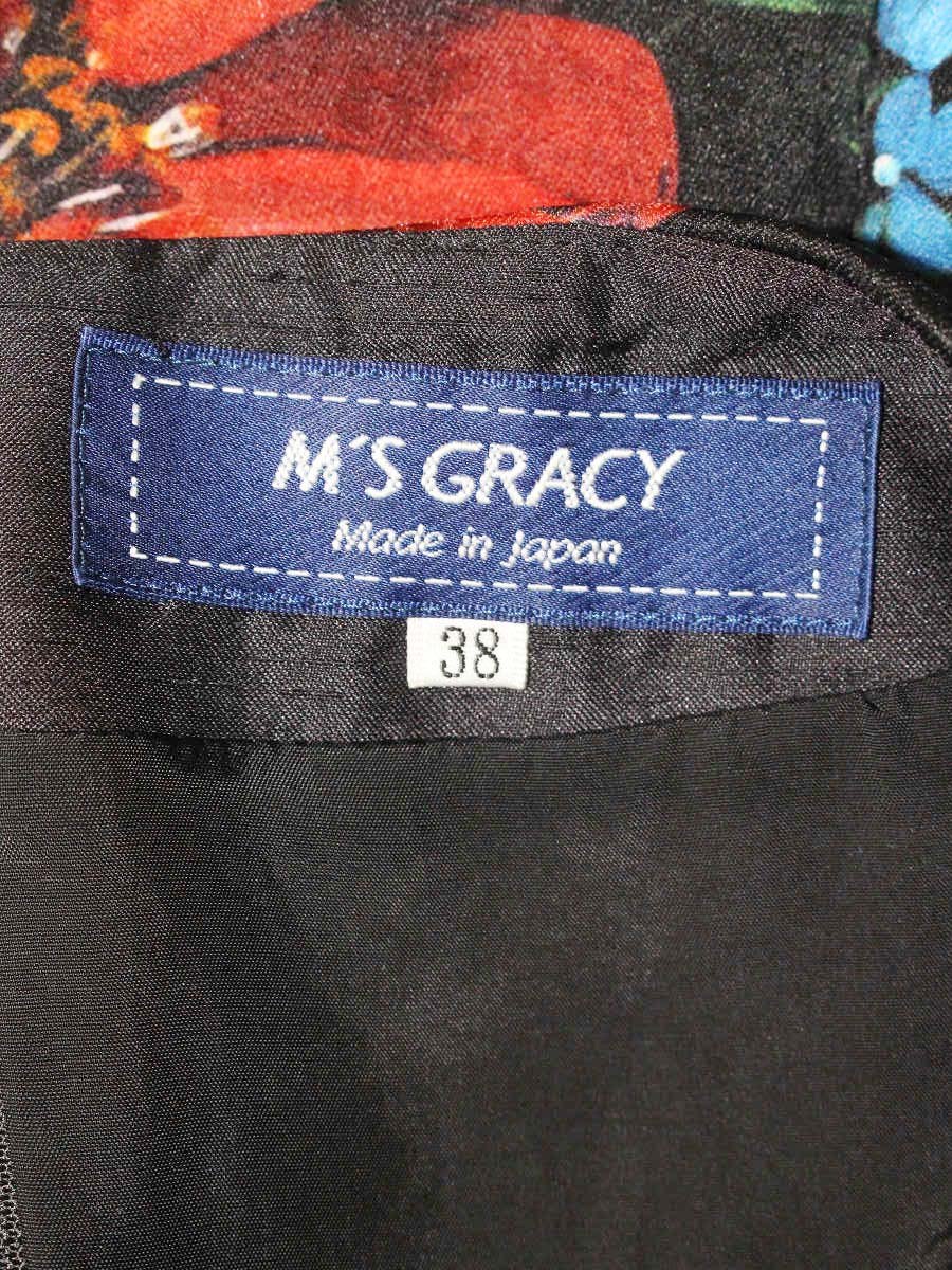 エムズグレイシー 911548 ワンピース 38 ブラック フラワーモチーフ