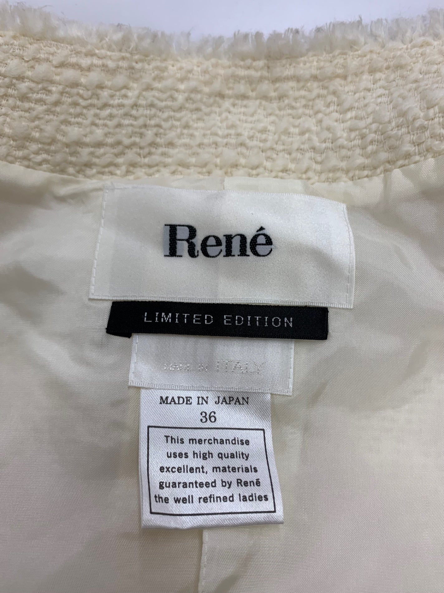 ルネ リミテッドエディション 6043550 ジャケット 36 アイボリー TISSUE ノーカラーツイード パール ITX410PHWV86