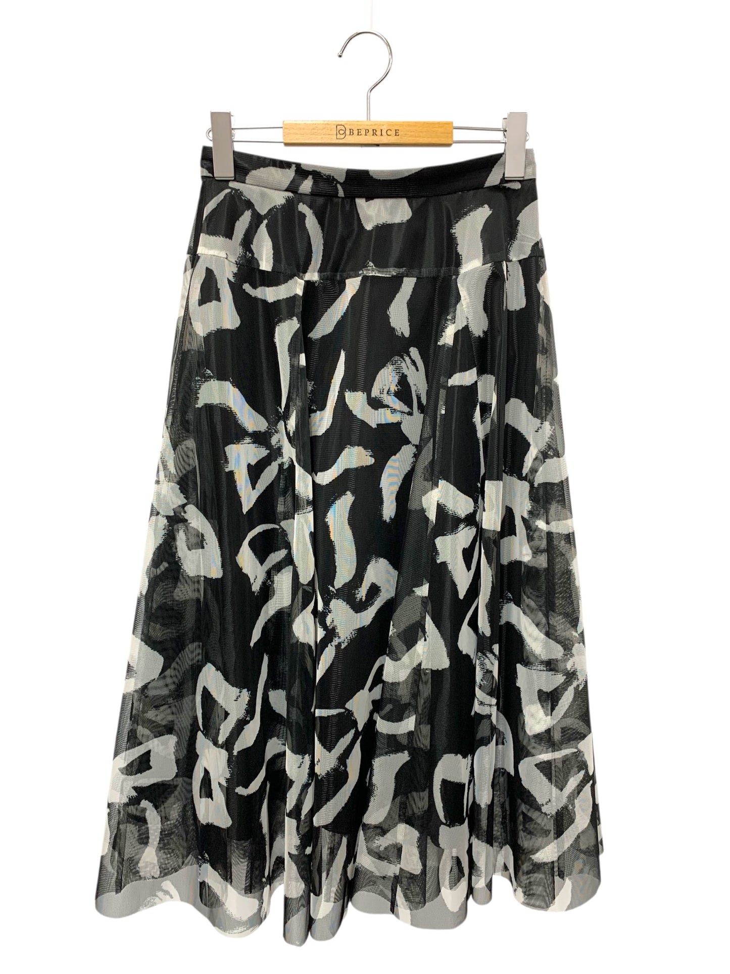 エムズグレイシー リボンプリントチュール 517110 スカート 38 ブラック IT55BXGQPACW