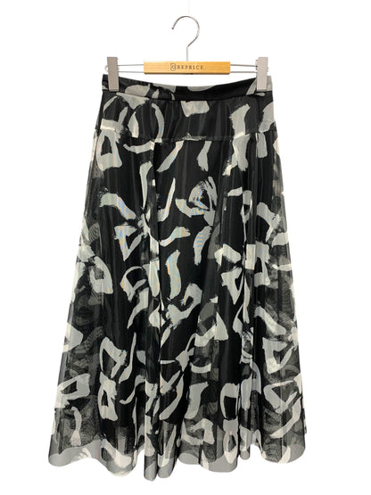 エムズグレイシー リボンプリントチュール 517110 スカート 38 ブラック IT55BXGQPACW