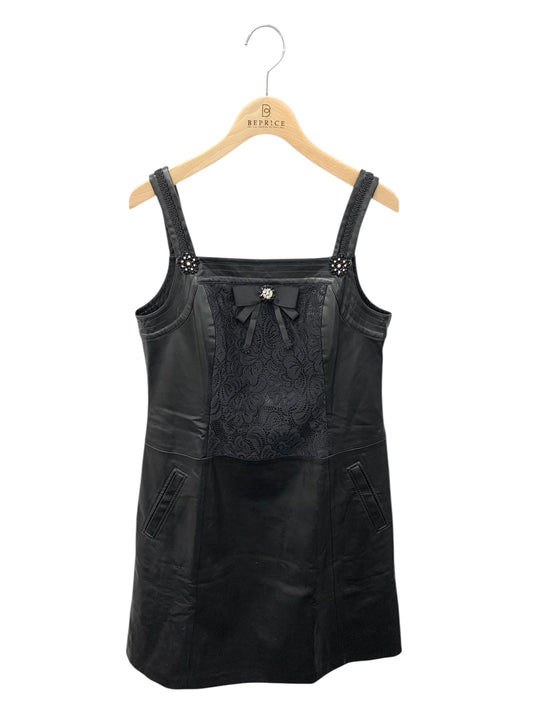 スーパービューティー ワンピース 38 ブラック フェイクレザー リボン レース IT6NETUNT2SY