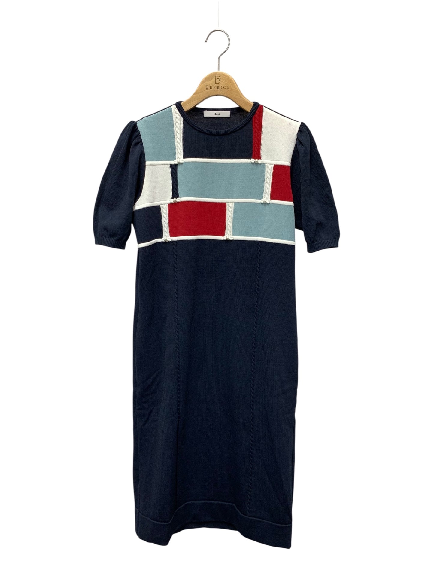 ルネ 6422410 ワンピース 36 ネイビー 半袖 ニット ITIKIAMODNC4 【SALE】