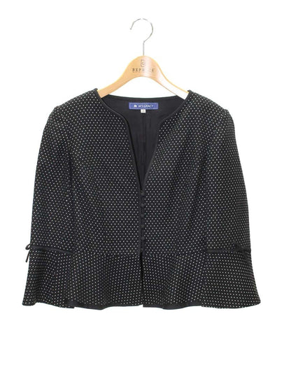 エムズグレイシー 724528  ジャケット 38 ブラック ノーカラー ドット柄 ITE4TBTJ57HW