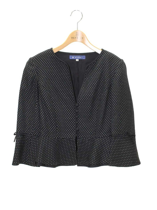 エムズグレイシー 724528  ジャケット 38 ブラック ノーカラー ドット柄 ITE4TBTJ57HW