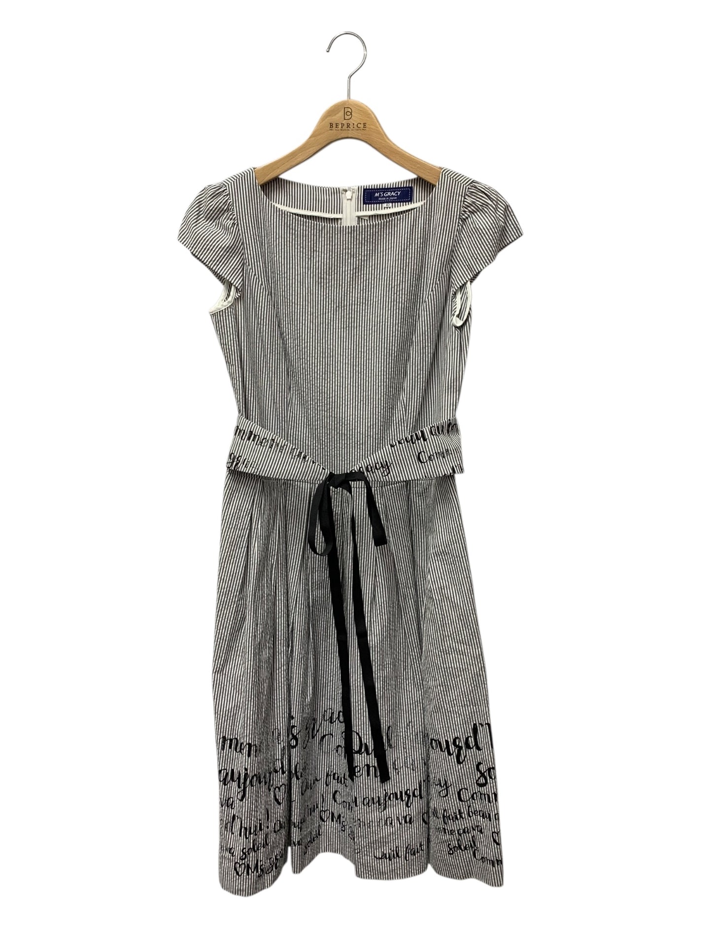 エムズグレイシー Message Print One-piece 911346 ワンピース 40 グレー ストライプ IT73EH9HJ0YI