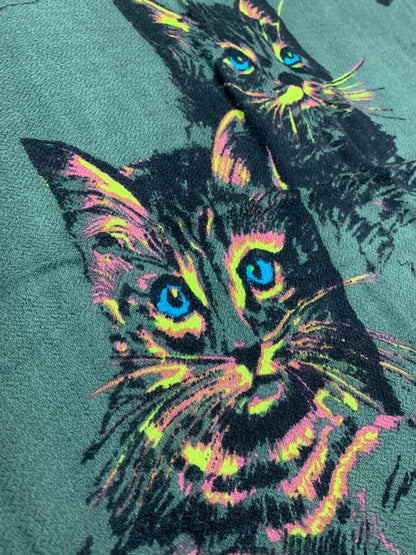 マニプリ スカーフ グリーン マルチカラー 猫 アニマル柄 シルク IT2R32YNKBUS