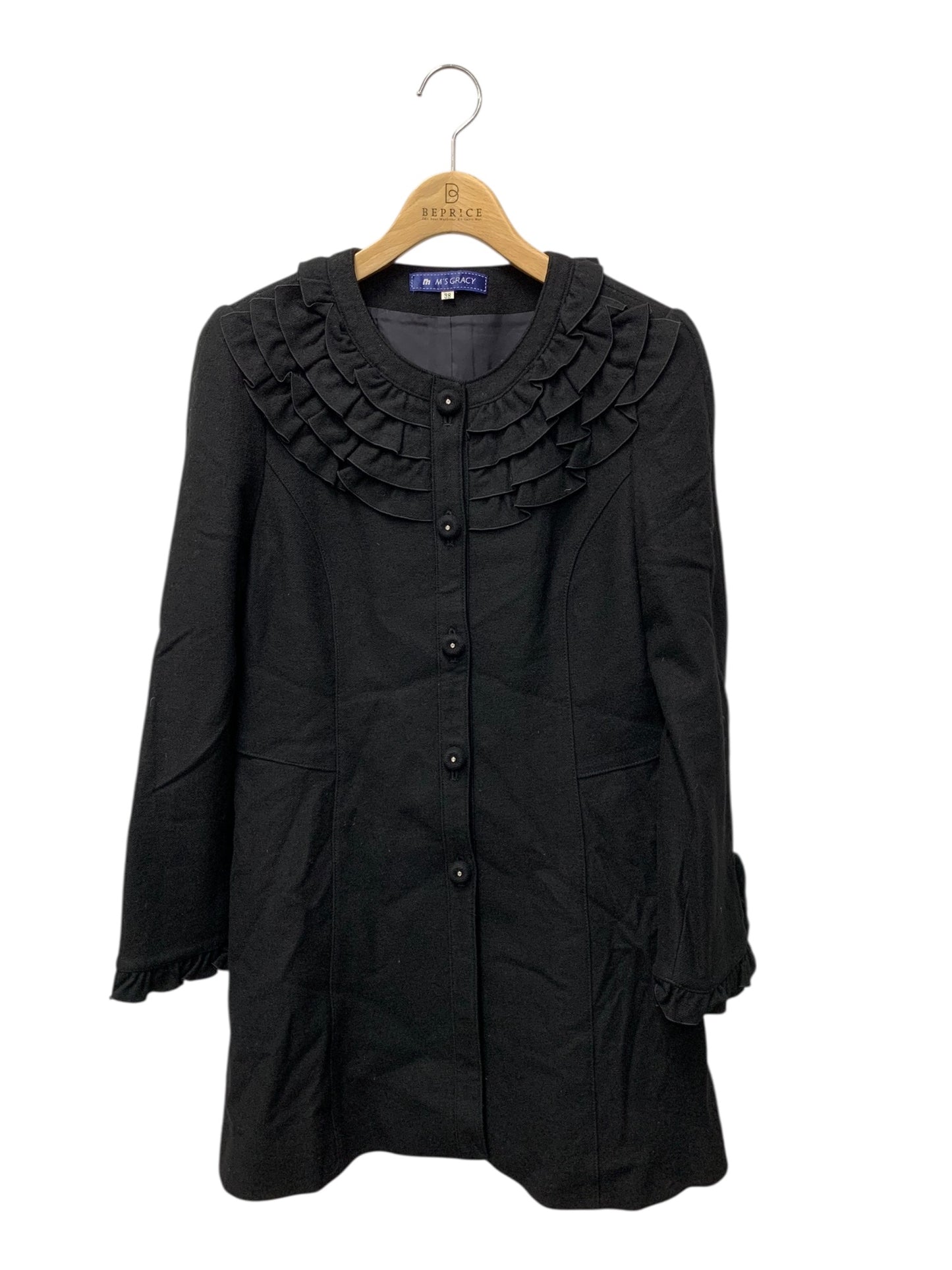 エムズグレイシー 229507 コート 38 ブラック ウール フリル ITPZB8E0PPRK 【SALE】