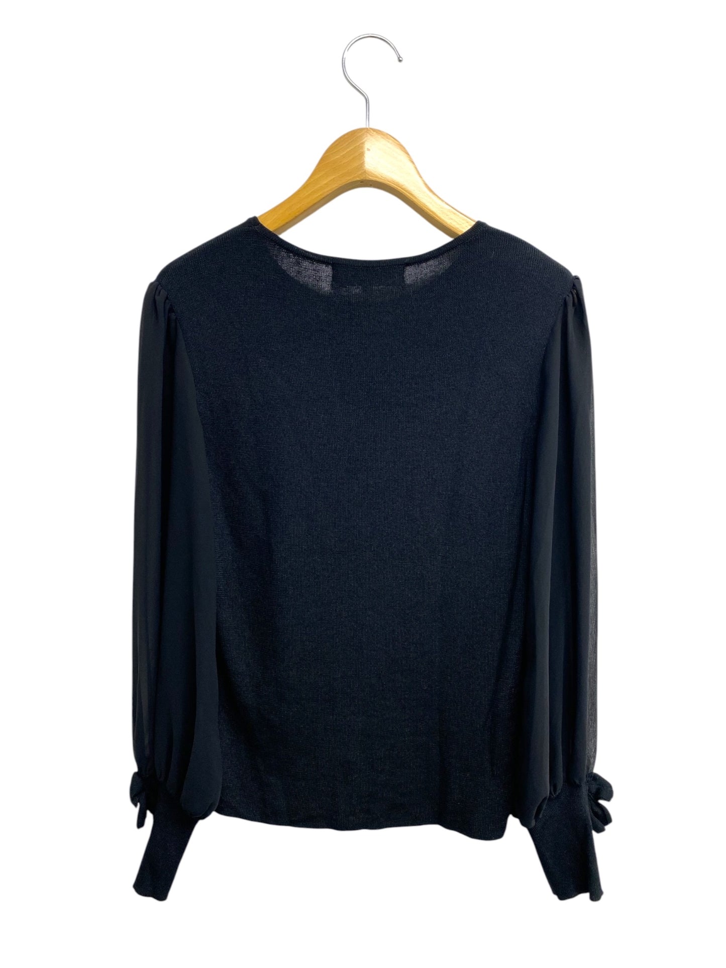 エムズグレイシー 918119 Tシャツ カットソー 40 ブラック 袖リボン シースルー ニット IT6667KBLA66