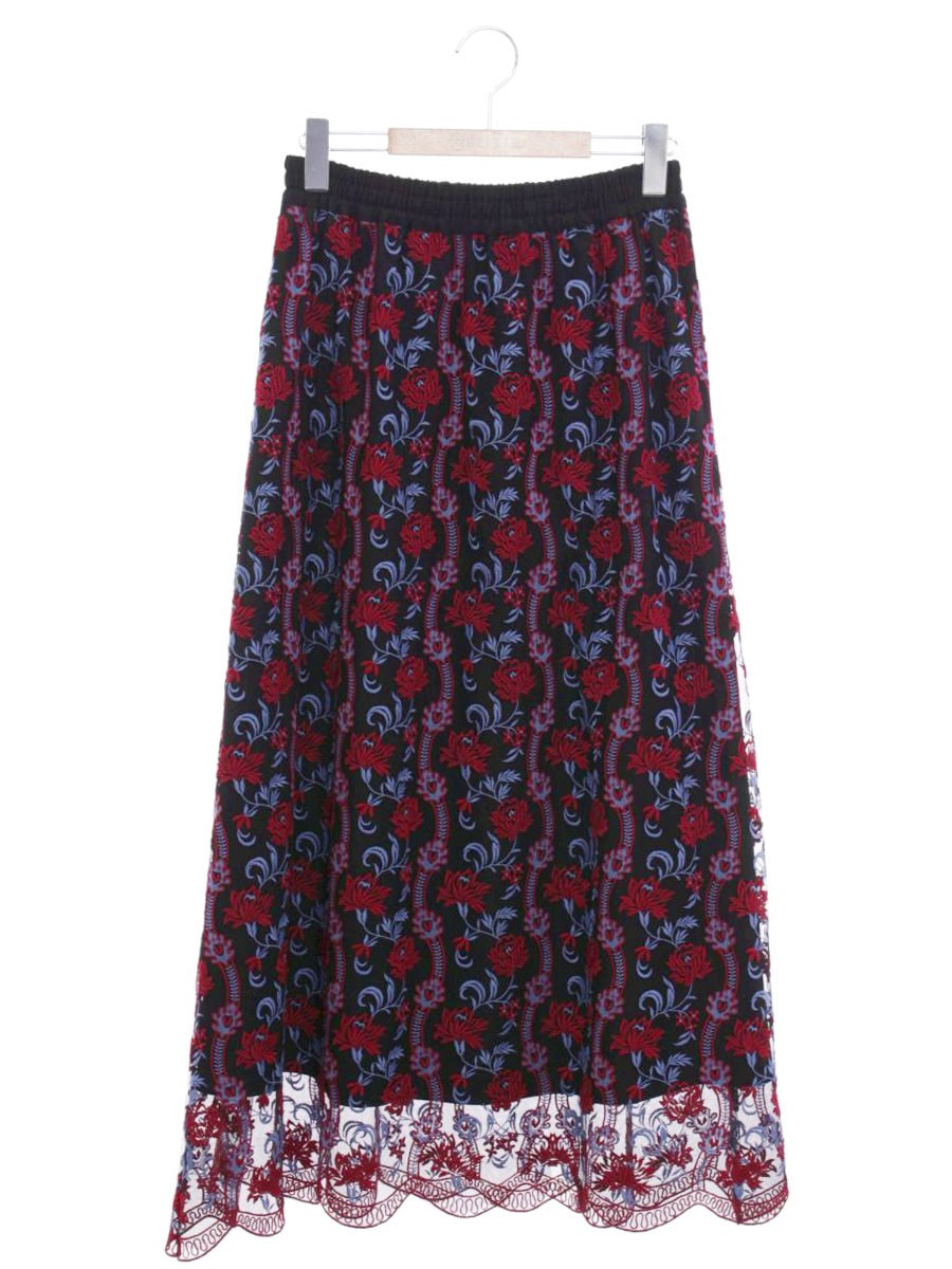 グレースコンチネンタル 01214 21015-00 スカート 36 ブラック フラワーモチーフ 刺繍 メッシュ地 IT6DDEIH261W
