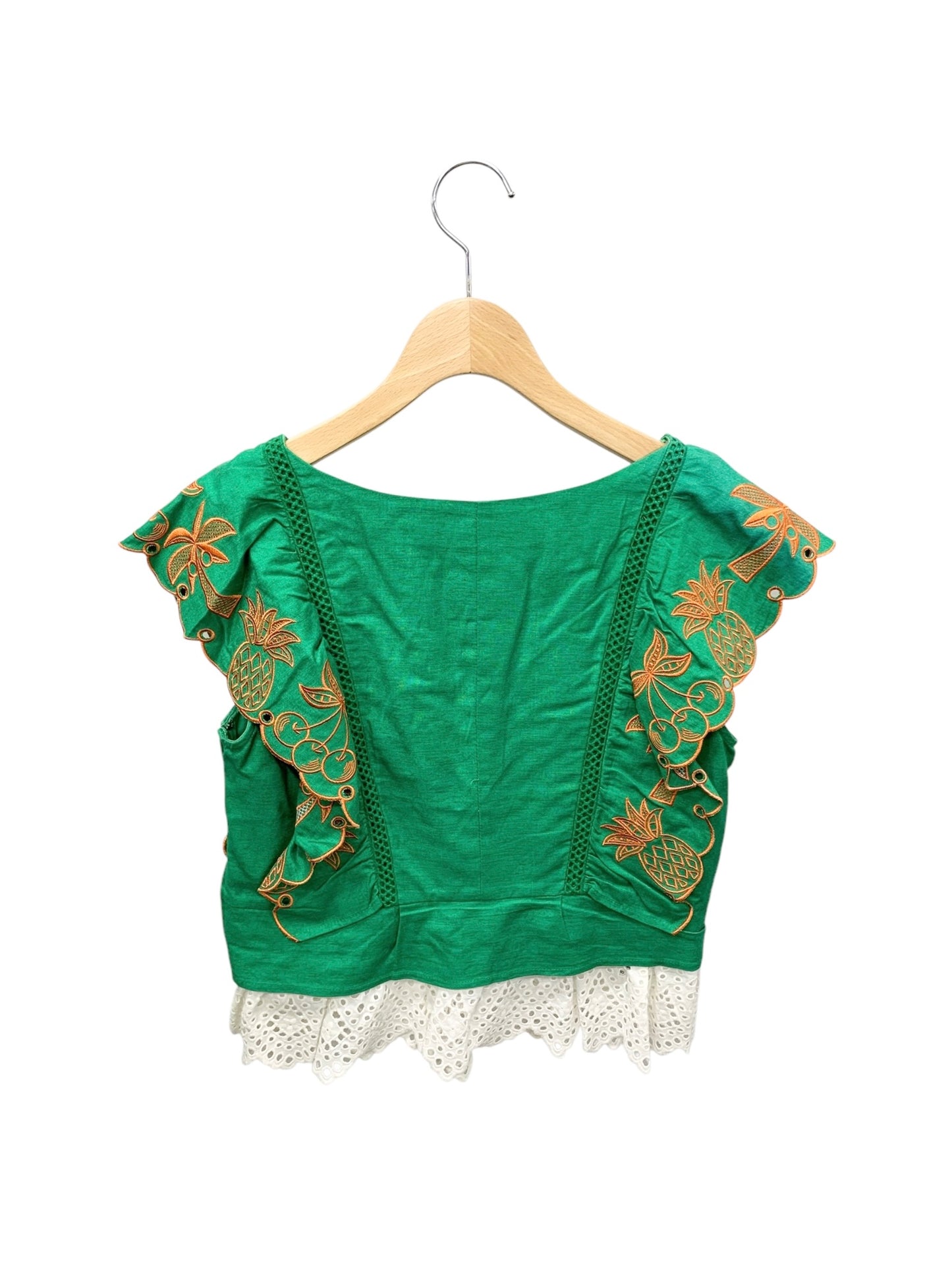 チェスティ Summer Embroidery Setup 12S540 セットアップ 1 グリーン トロピカルモチーフ 刺繍 フリル レース ITHARP7A4M1O