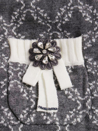 スーパービューティー ロングベスト 42 グレー ニット フェイクパール ラインストーン ITHSHV8UL8YG