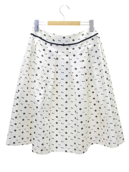 エムズグレイシー 417101 スカート 40 ホワイト フラワー リボンモチーフ タックフレア ITJGZN4NYHCS