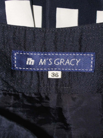 エムズグレイシー 327112 スカート 36 ネイビー チェック柄 ベルトモチーフ ITBG3WWHSXXQ