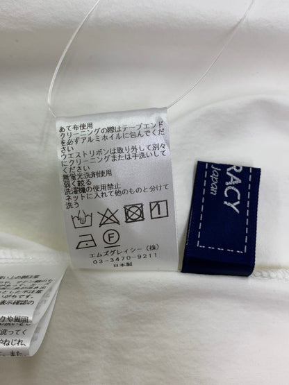 エムズグレイシー 411368 ワンピース 40 ホワイト リブカラー フレンチスリーブ リボン ITFG08FM74BG