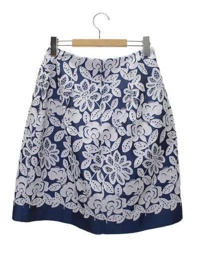 エムズグレイシー 627102 スカート 40 ネイビー フラワーモチーフ フレア IT0SHAMT6NOU