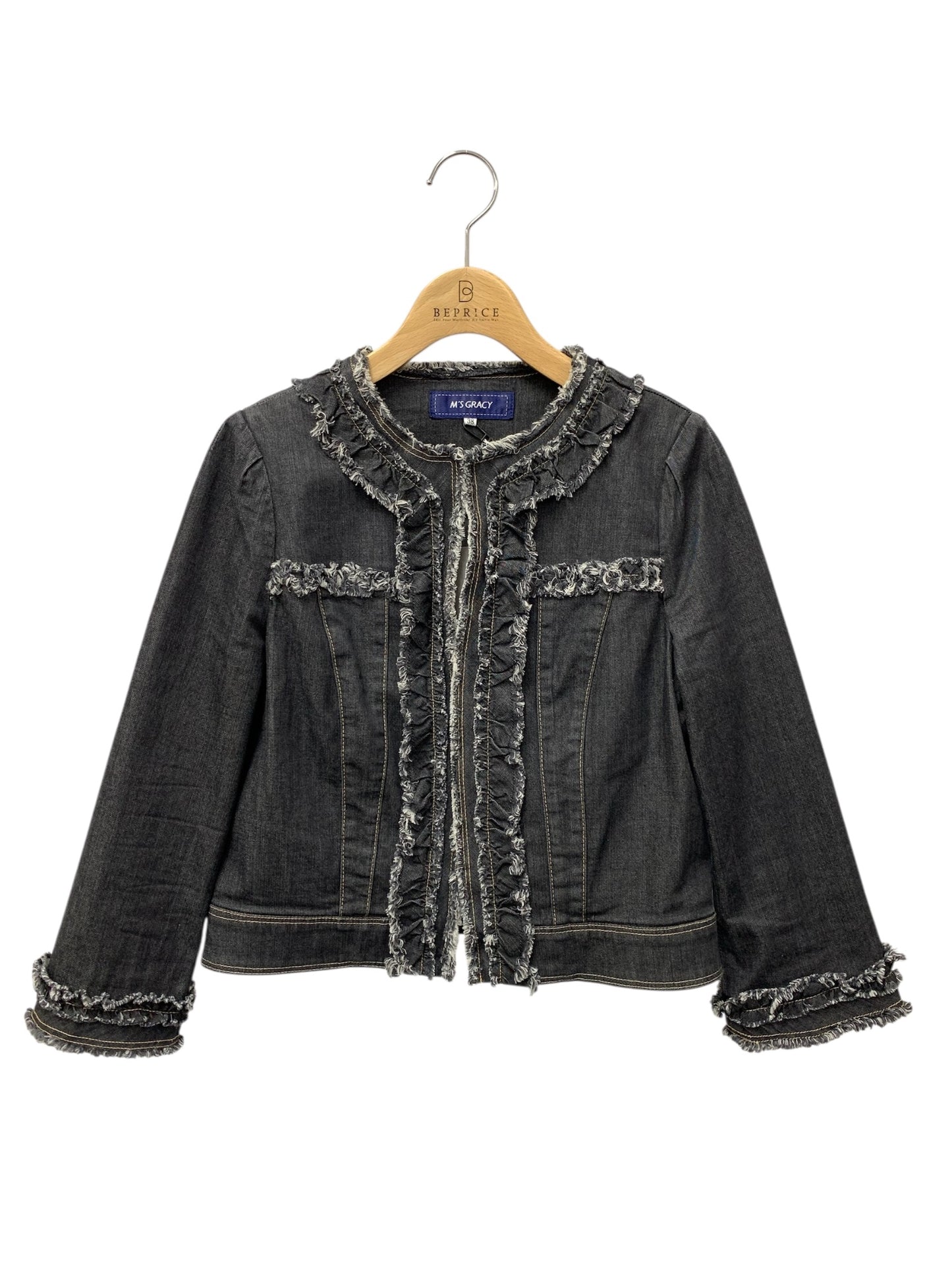エムズグレイシー 414112 デニムジャケット 38 ブラック フリル ITCDI0ZT8EQS