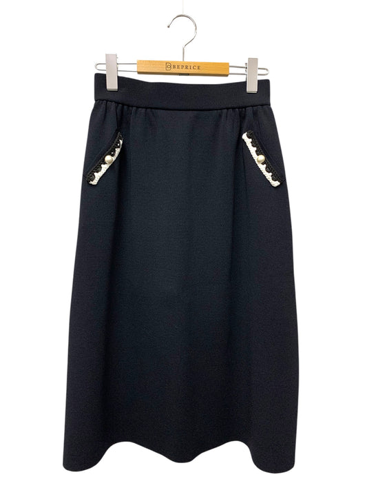 ルネ 6212097 スカート 36 ネイビー ニット パール フレア ITE47PB5P0I8