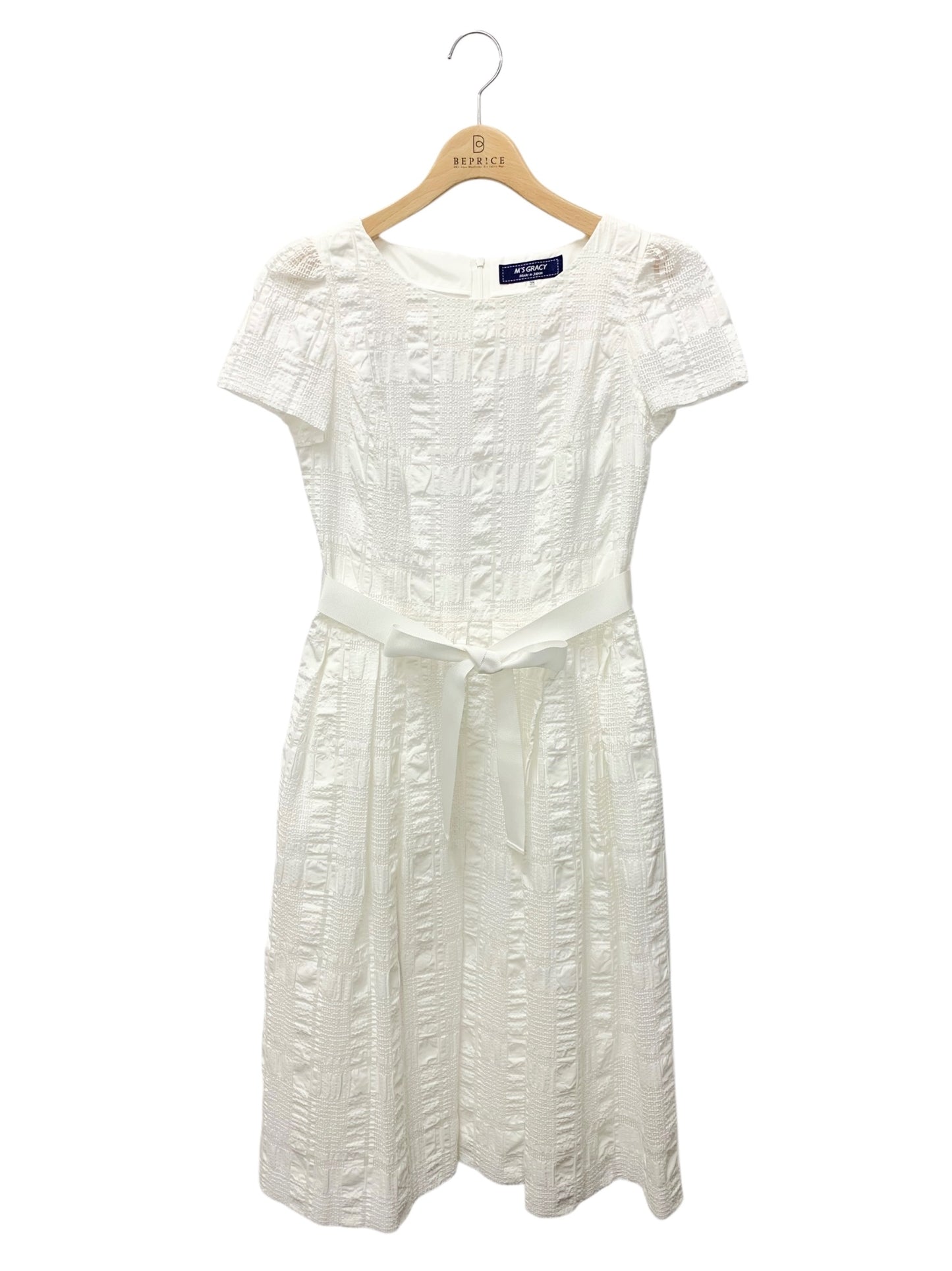 エムズグレイシー 411341 ワンピース 38 ホワイト シアー チェック 格子柄 ITLU90WKCW6P