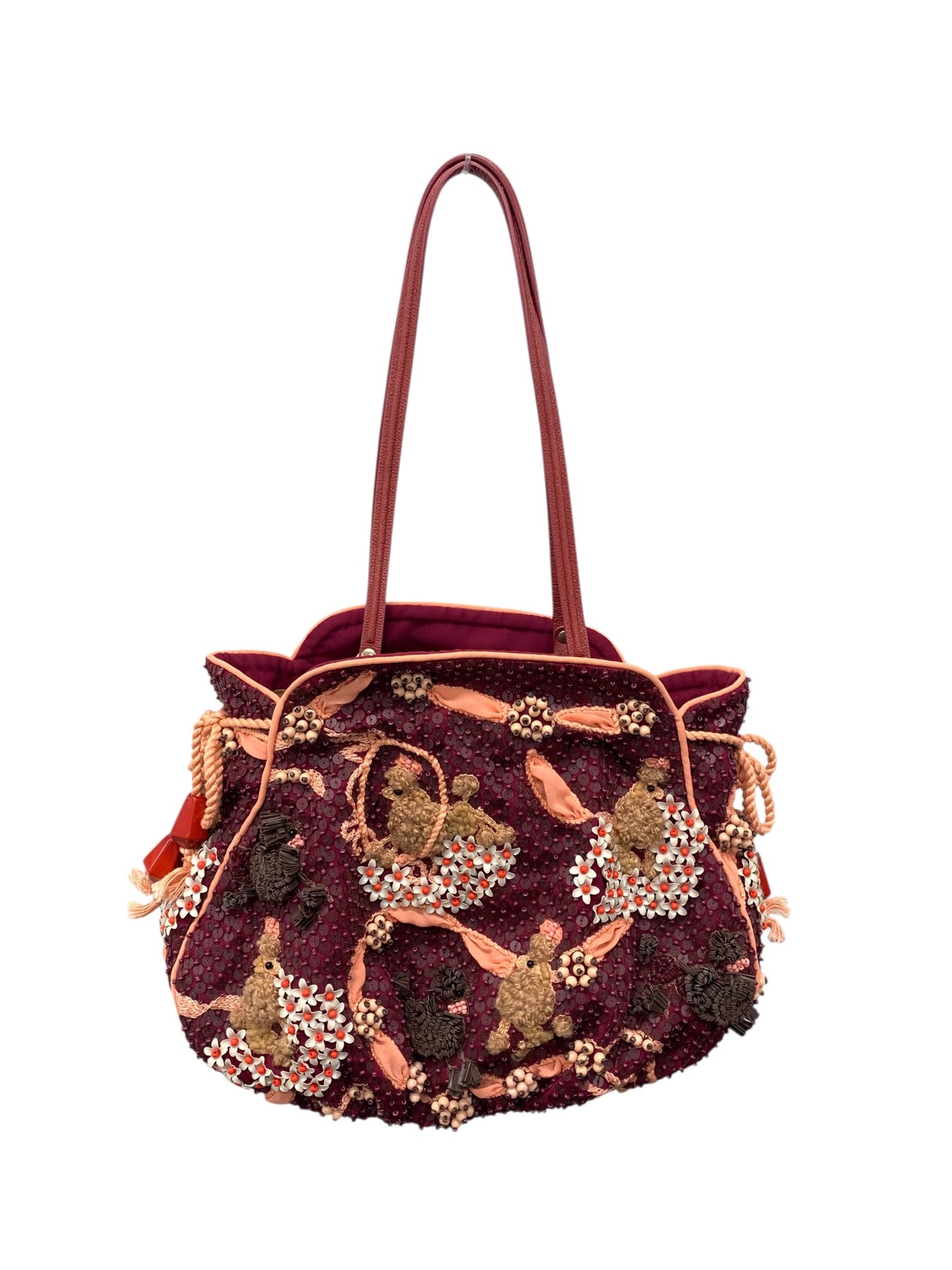 ジャマンピュエッシュ ハンドバッグ ワインレッド ビーズ スパンコール プードル ITT9IX43G78C