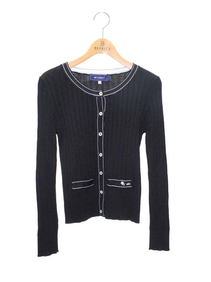 エムズグレイシー 018313 カーディガン 38 ブラック ステッチ リブ IT321YZD1MXQ