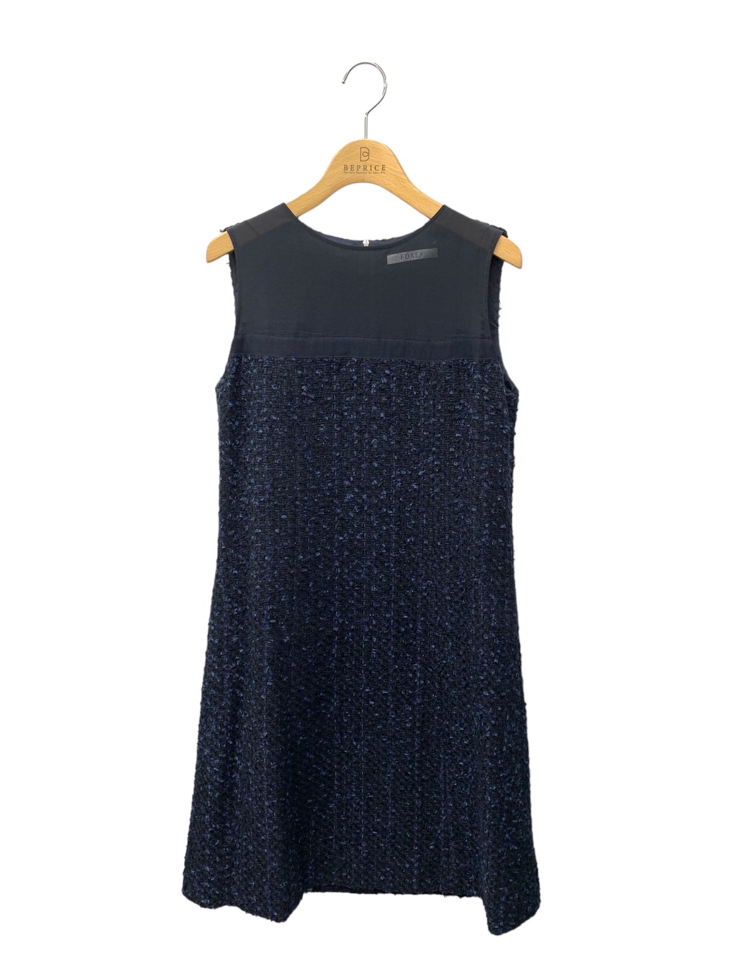 フォクシーブティック Dress Tweed Seethrough 39133 ワンピース 38 ネイビー シアー切替 ITWGOQ2JMECC