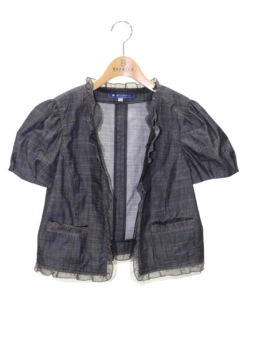 エムズグレイシー 024339 ジャケット 40 ブラック デニム フリル IT0ZNQFV6Y0S