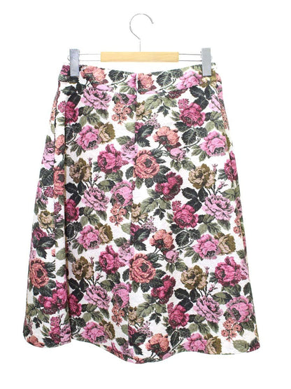 エムズグレイシー ゴブラン調プリントタックスカート 017526 38 ホワイト/ピンク ITY3TIC0L5G4