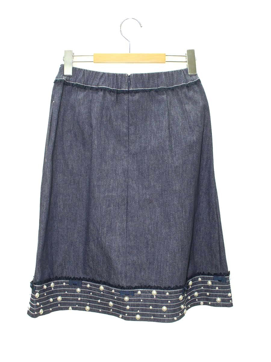 スーパービューティー スカート 42 ネイビー デニム フェイクパール ITG6VESLH4EJ 【SALE】