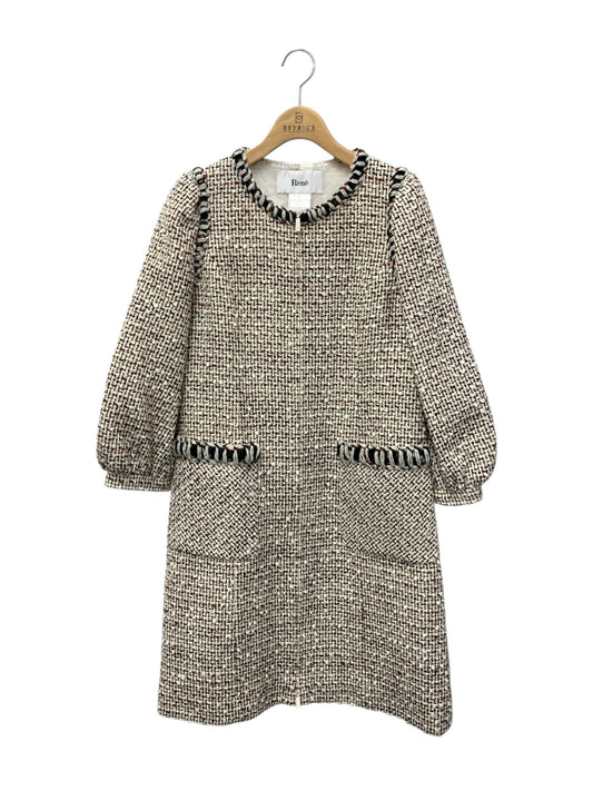 ルネ 6246190 ワンピース 36 ホワイト フロントファスナー ツイード ITC8963ECI80