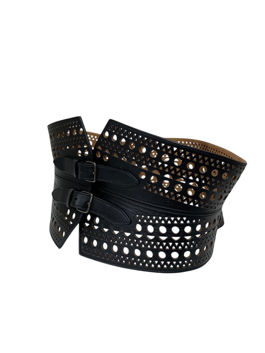 アライア コルセット ブラック カットワーク レザー ダブルベルト ITUU54AKTQG8