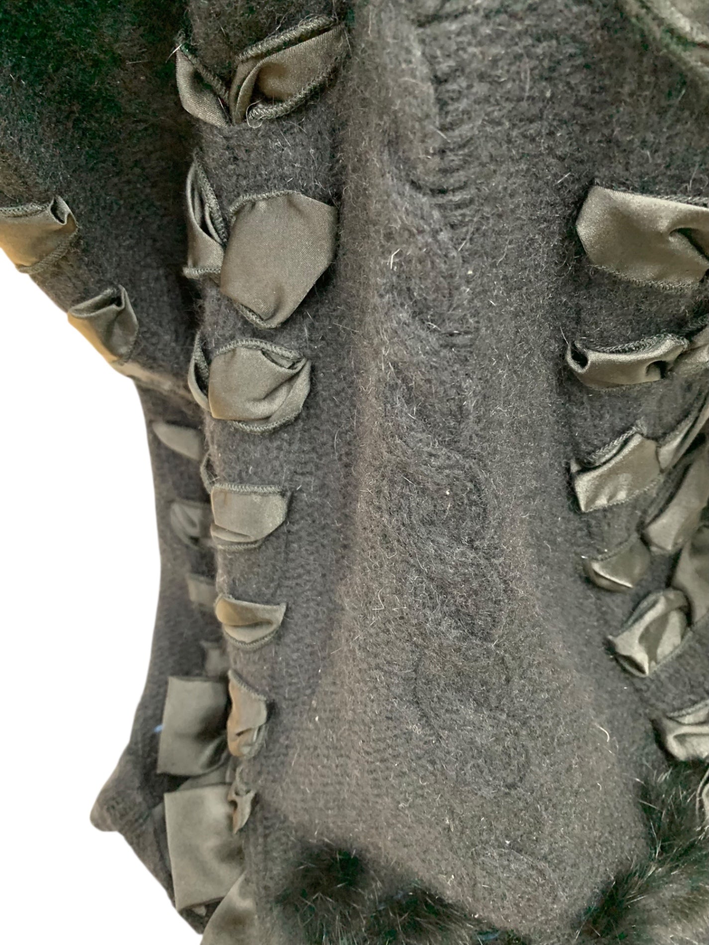 エムズグレイシー 028555 ポンチョ ブラック リボン ニット ファー ITW4G3E741RW