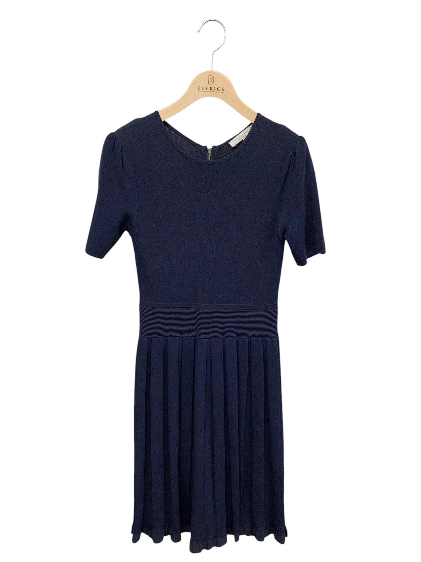 エムプルミエクチュール F718-026 ニットワンピース 36 ネイビー プリーツ ITZ2N2TH6RVC