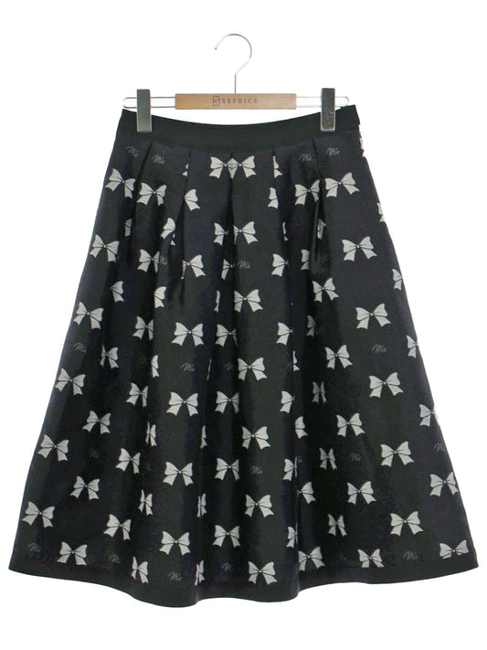 エムズグレイシー 317704 スカート 38 ブラック リボン 刺繍 ロゴ ITD8FPAGIRNI