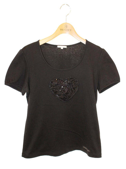 トゥービーシック UK536-391-09 Tシャツ カットソー II ブラック ハートスパンコール ビジュー ITZ8KW3X7NJO