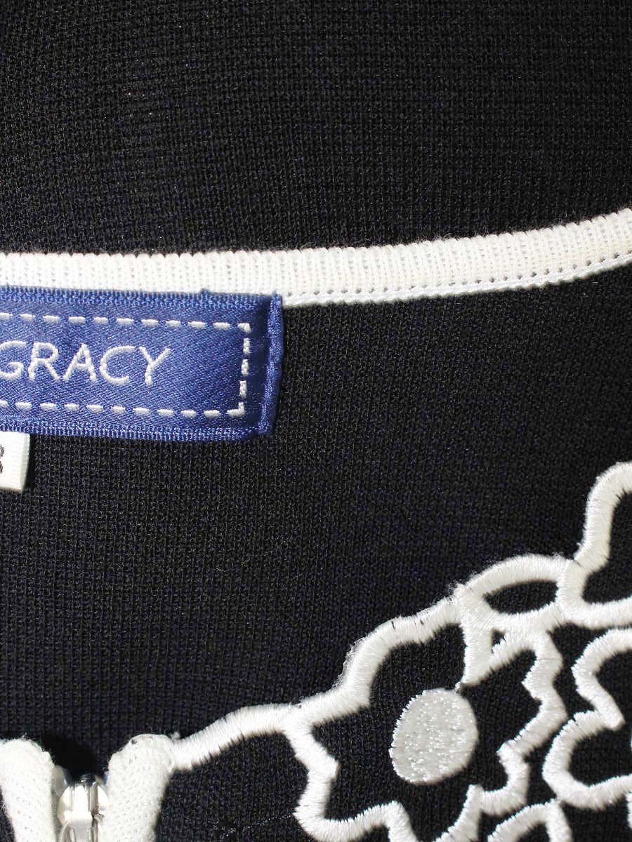 エムズグレイシー 728103 カーディガン 38 ブラック カメリアジップ IT1VS36FEY84