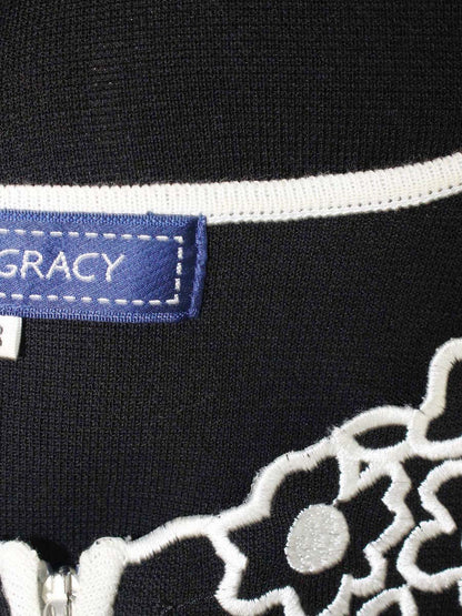 エムズグレイシー 728103 カーディガン 38 ブラック カメリアジップ IT1VS36FEY84