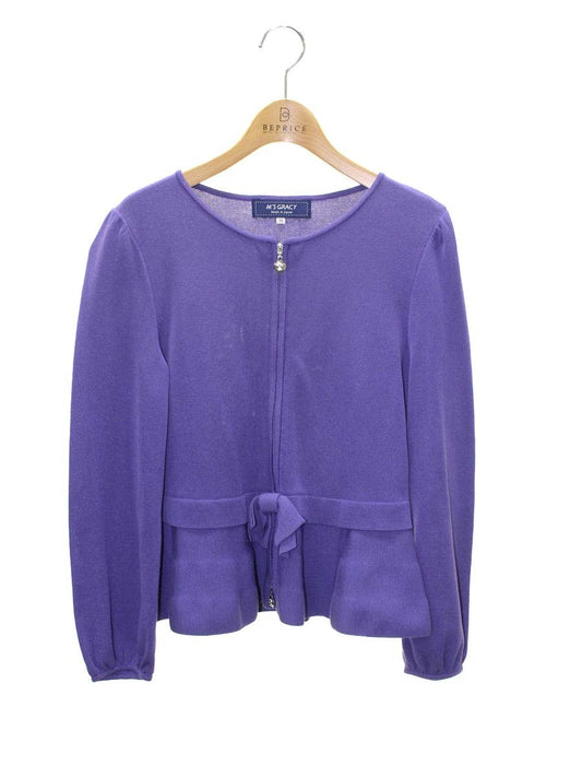 エムズグレイシー 918101 カーディガン 38 パープル カメリアジップ ペプラム IT0FDOPDWYPK