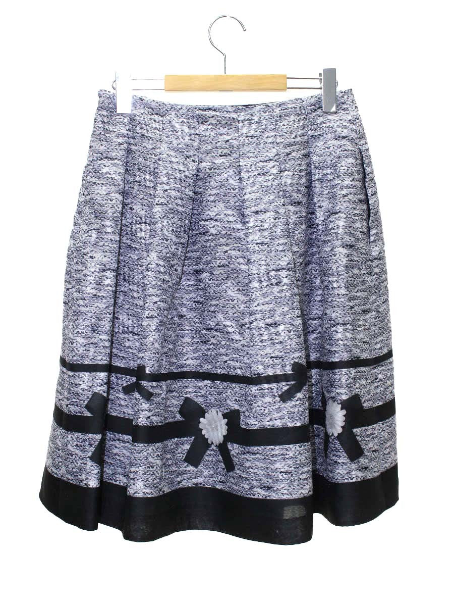 エムズグレイシー 017132 スカート 40 グレー トロンプルイユ リボン フラワープリント IT6G3STEIMLC