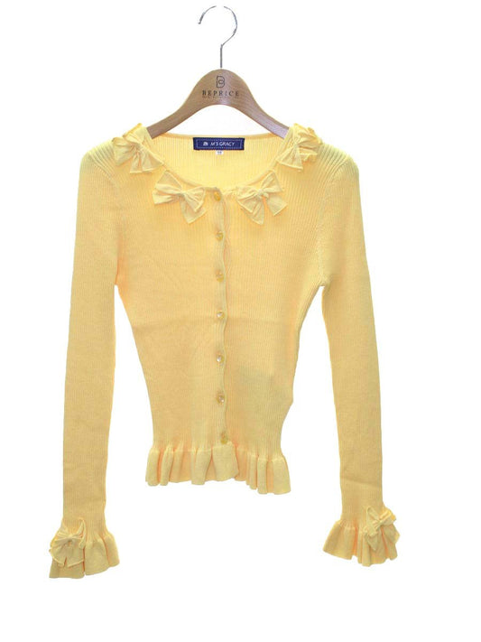 エムズグレイシー 428521 カーディガン 38 イエロー リブ リボン IT2EACG35ET1